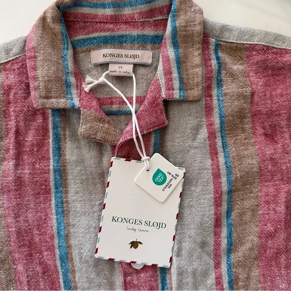 NWT Konges Sløjd Venice linen-blend shirt and shorts set in  Stan Stripe Sz 2yr - Picture 3 of 9